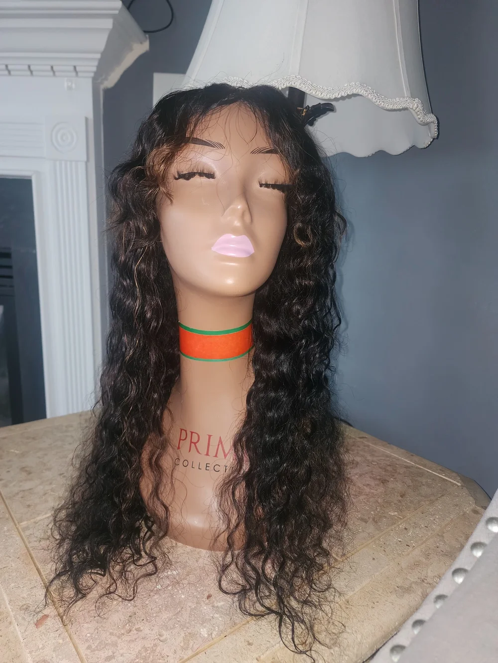 Wavy Long Black Wig with Caramel Highlights - Human Hair